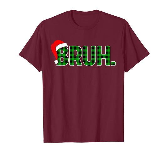 Bruh Funny Christmas Plaid Teens Boys Kids Xmas Pajamas T-Shirt