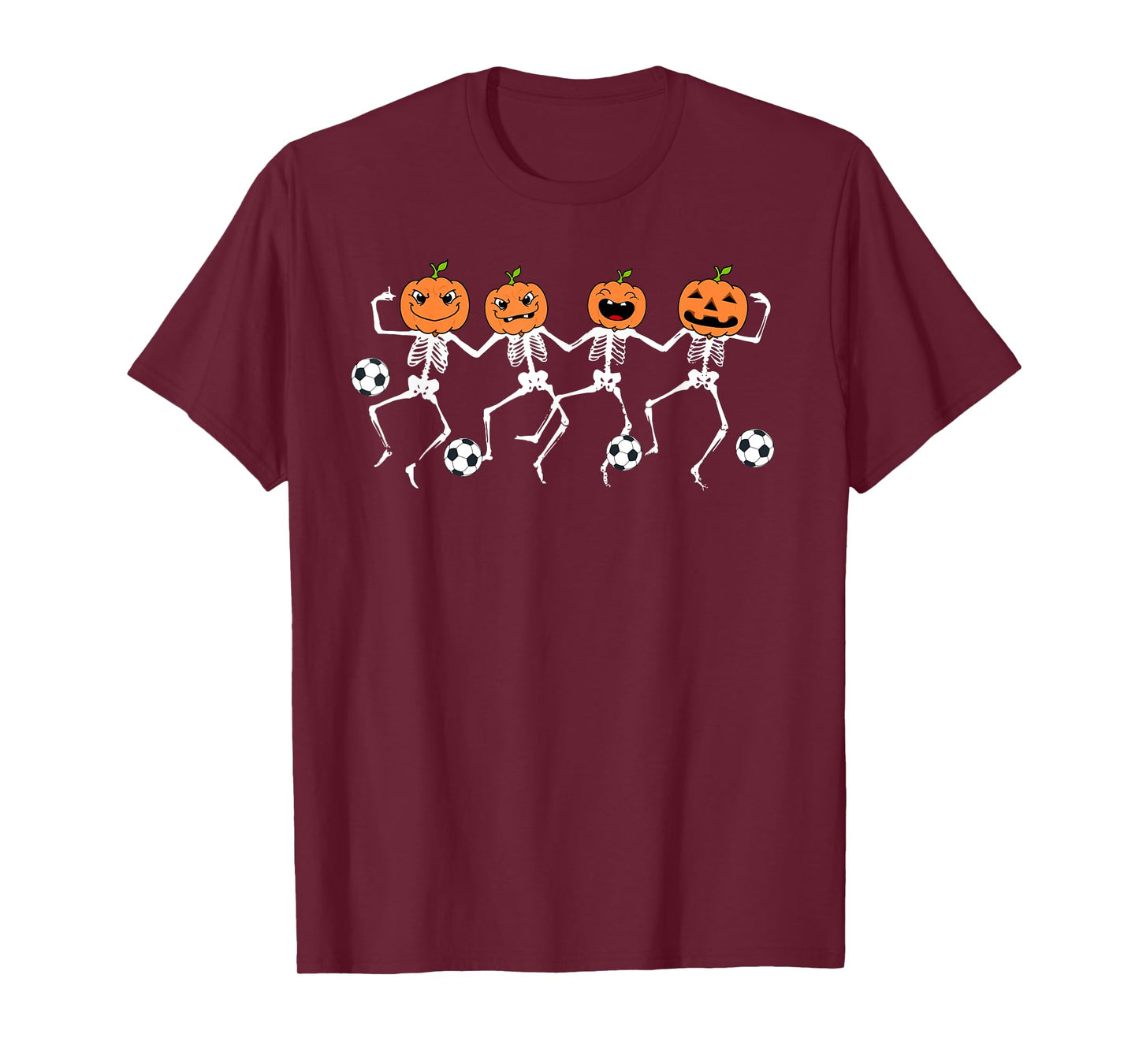 Funny Halloween Soccer Player Pumpkin Skeletons Kids T-Shirt