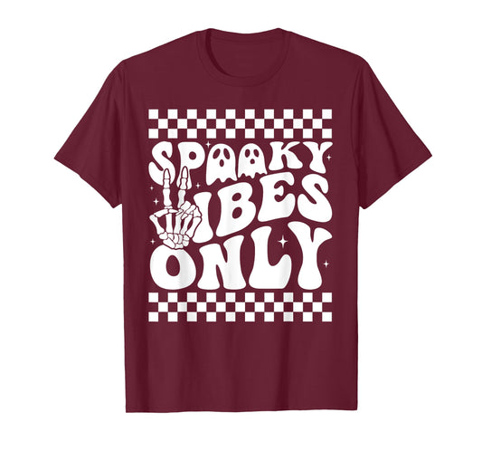 Spooky Vibes Only Toddler Halloween Skeleton Peace Retro T-Shirt