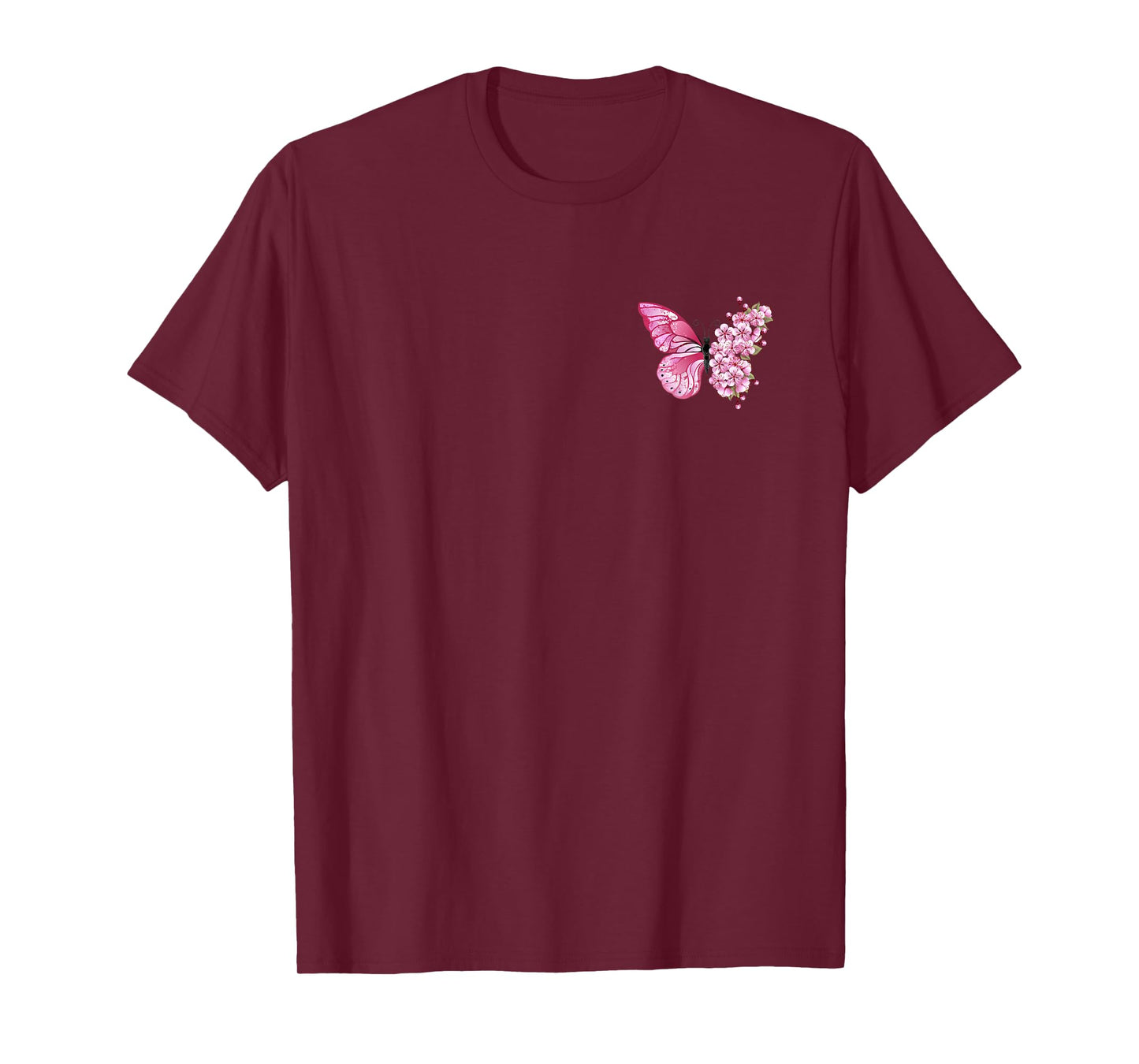 Butterfly With Cherry Blossom Wing Sakura On Chest And Back T-Shirt