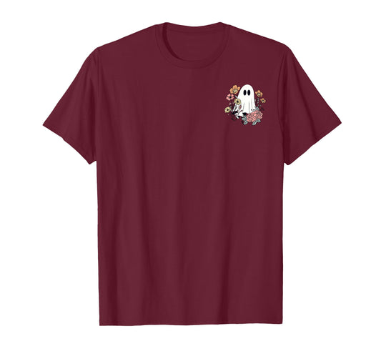 Funny Ghost Pocket Spooky Season Wildflower Happy Halloween T-Shirt