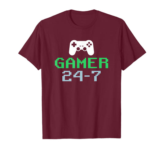 Funny Video Game Lover Gamer 24-7 Gaming Humor T-Shirt