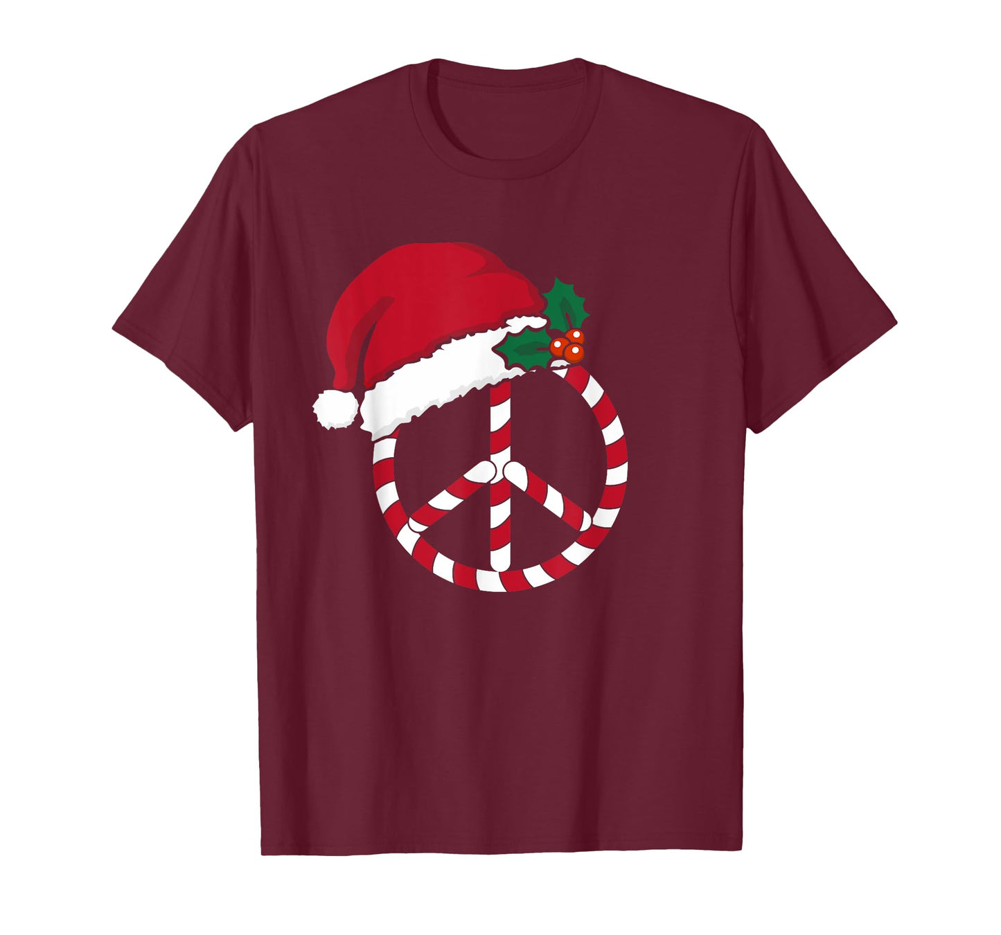 Candy Cane Peace Sign Merry Christmas Symbol Santa Hat Cute T-Shirt