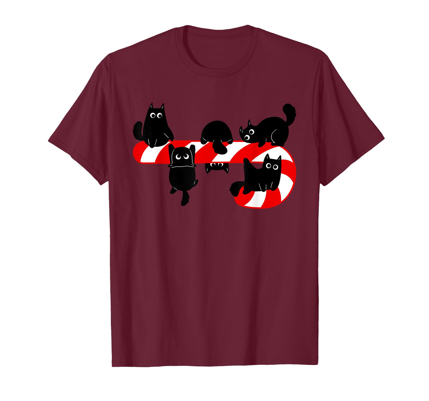 Candy Cane and Cute Cat Funny Kitty T-Shirt for Men Women Kids