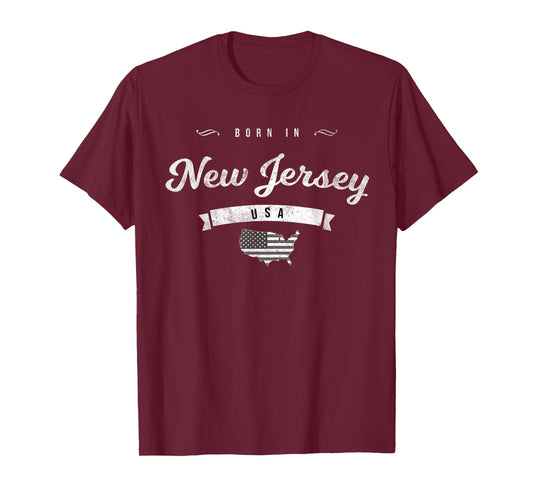 Born in New Jersey NJ Retro Vintage USA Map Flag T-Shirt