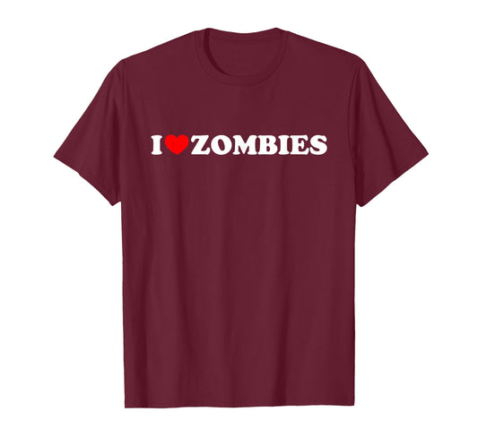 I Heart (Love) Zombies T-Shirt - White Text Red Heart Design T-Shirt