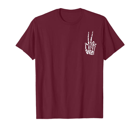 Halloween Skeleton Hand Peace Costume Pocket Men Women Kids T-Shirt