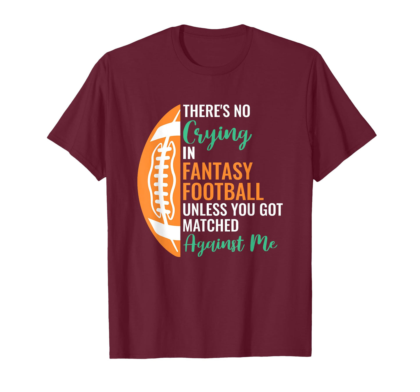 Fantasy Football Player Apparel Unisex-Adults X-Small Black Cotton, Polyester Short Sleeve T-Shirt No Crying In Fantasy Football