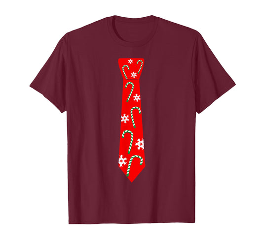 Cute Christmas Neck Tie Tshirt Xmas Design Candy Cane Gift T-Shirt