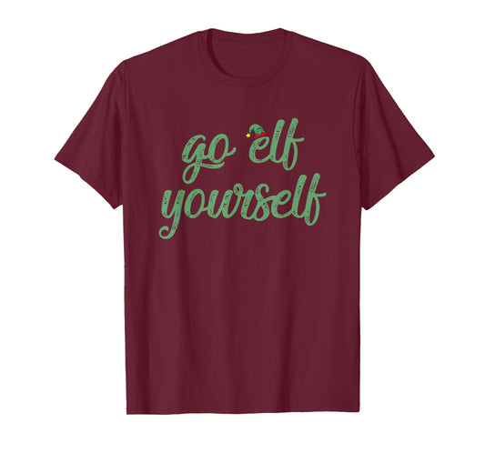Gman Merch Funny I Hate Christmas Go Elf Yourself T-Shirt - Blue, Small - Unisex-Adults
