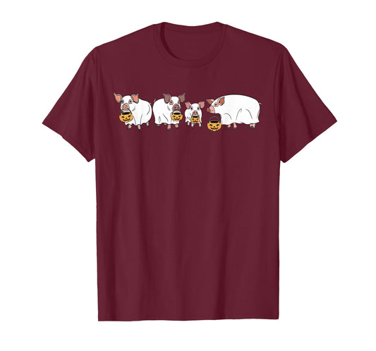 Spooky Pigs Ghost Halloween Farm Animals Autumn Pumpkin T-Shirt
