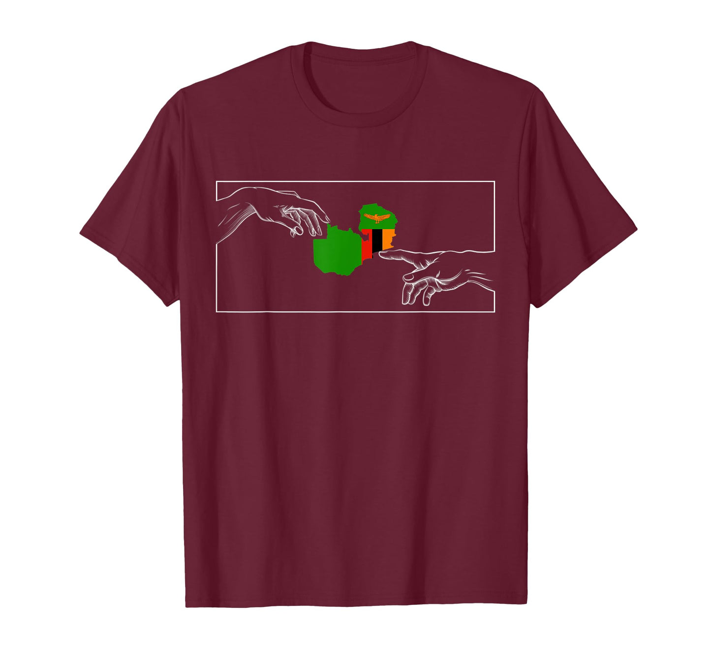 Silhouette Zambian flag Michelangelo hands Zambia T-Shirt