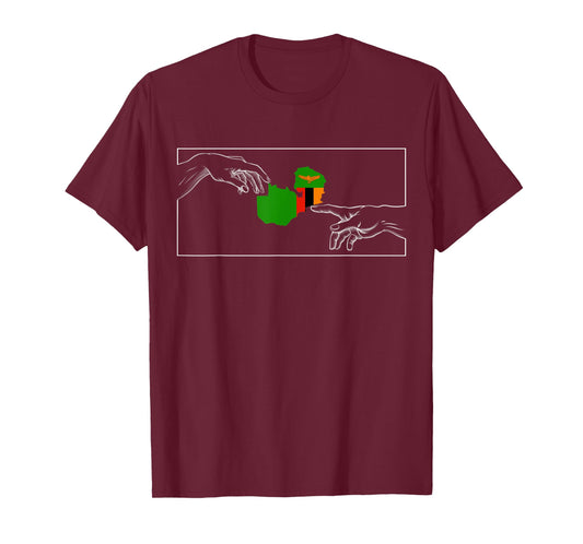Silhouette Zambian flag Michelangelo hands Zambia T-Shirt