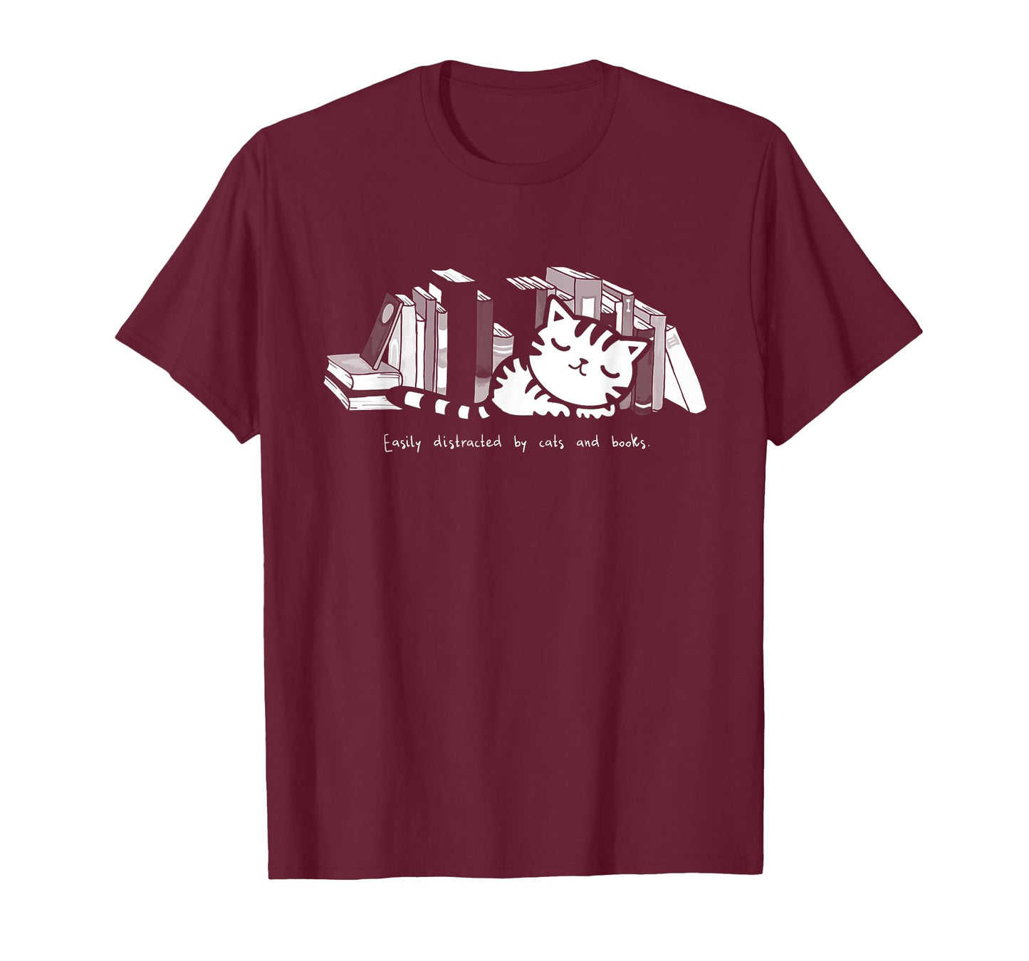 Easily Distracted by Cats And Books Cat T-Shirt Book Lover T-Shirt for Men Women Girls Kids