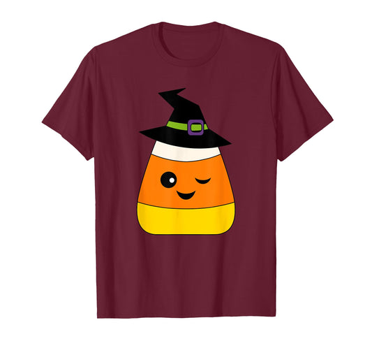 Candy Corn Emoticon Winky Face Witch Funny Halloween T-Shirt