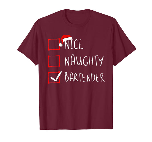 Nice Naughty Bartender Christmas List Santa Claus Mixologist T-Shirt