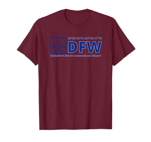 Dallas Fort Worth International Airport DFW Texas GPS Code T-Shirt