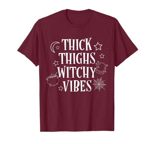 Thick Thighs Witch Vibes Funny Halloween T-Shirt