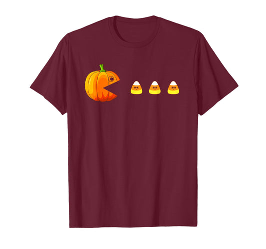 Funny Pumpkin Eating Candy Corn Halloween Boys Girls Kids T-Shirt