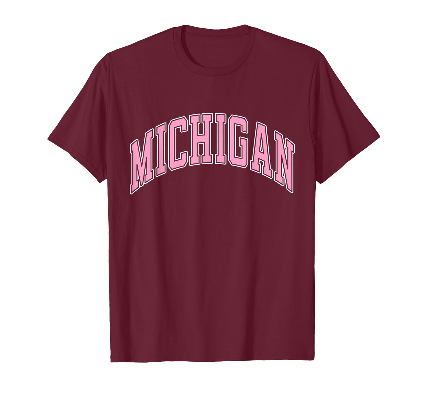 Michigan Varsity Style Pink Text T-Shirt