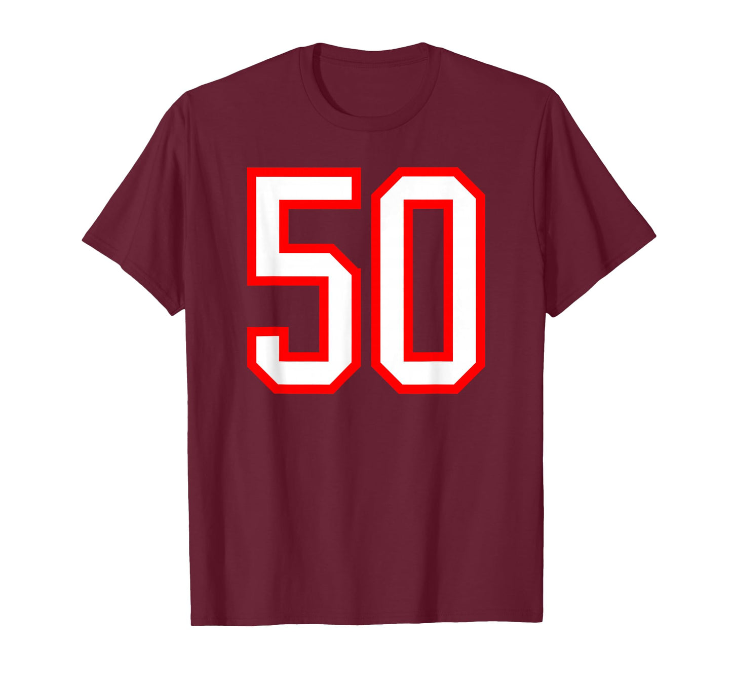 Number #50 White Red Plain Number 50 T-Shirt