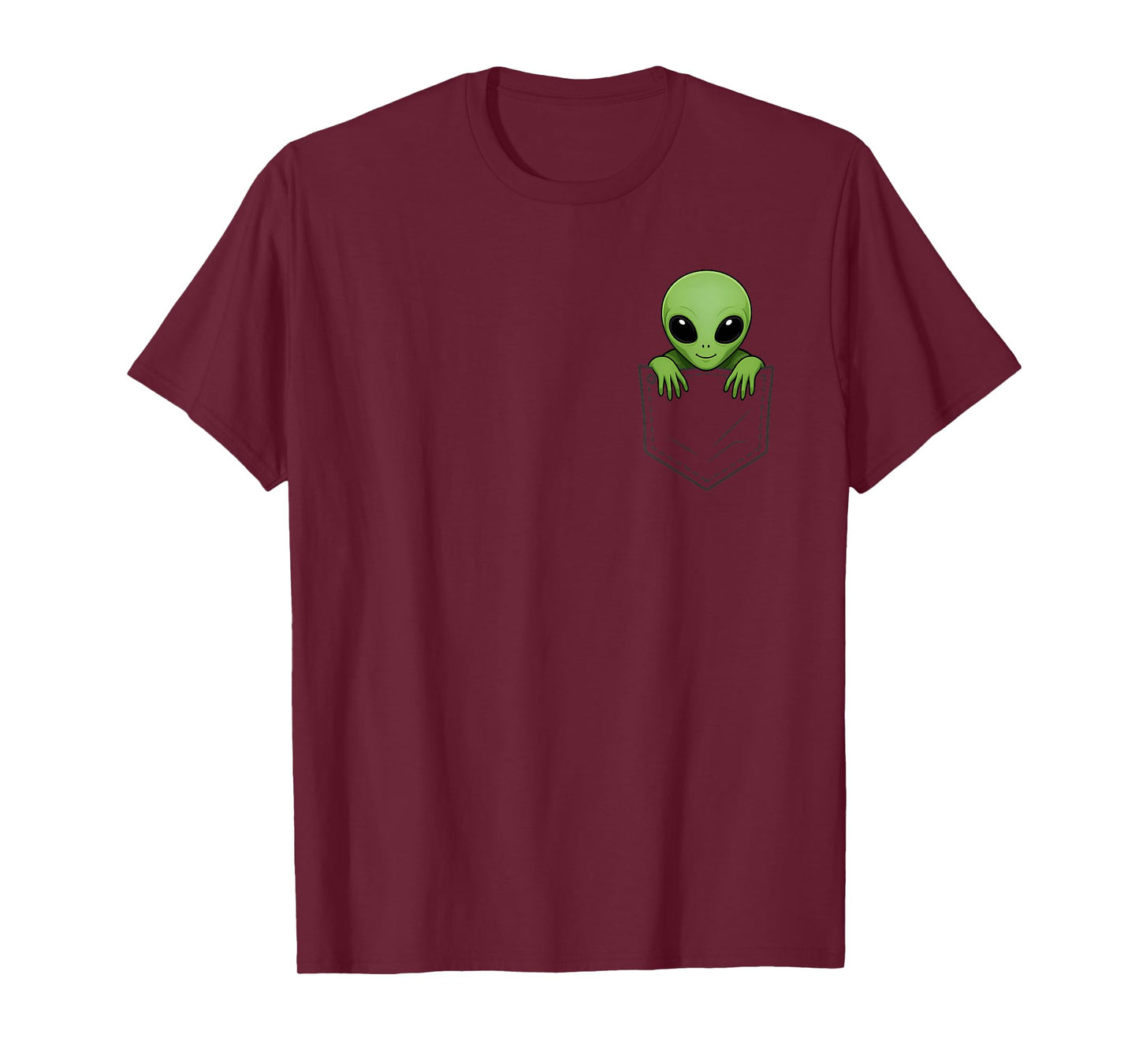 Funny Green Alien Head Peeking in Pocket UFO Men Women Kids T-Shirt