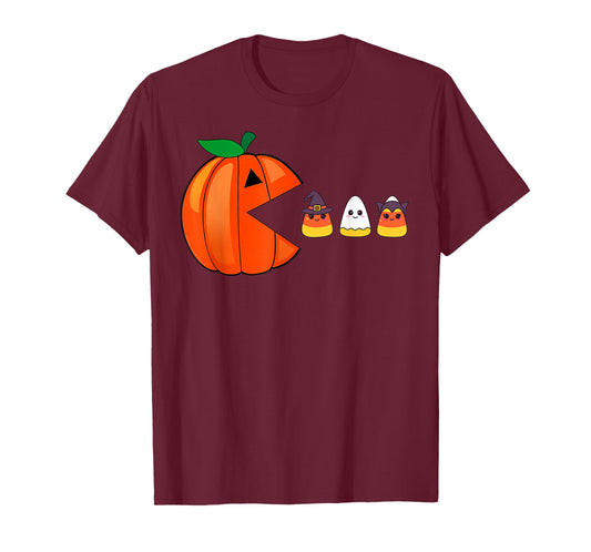 Funny Halloween Pumpkin Eating Candy Corn Women Kids T-Shirt