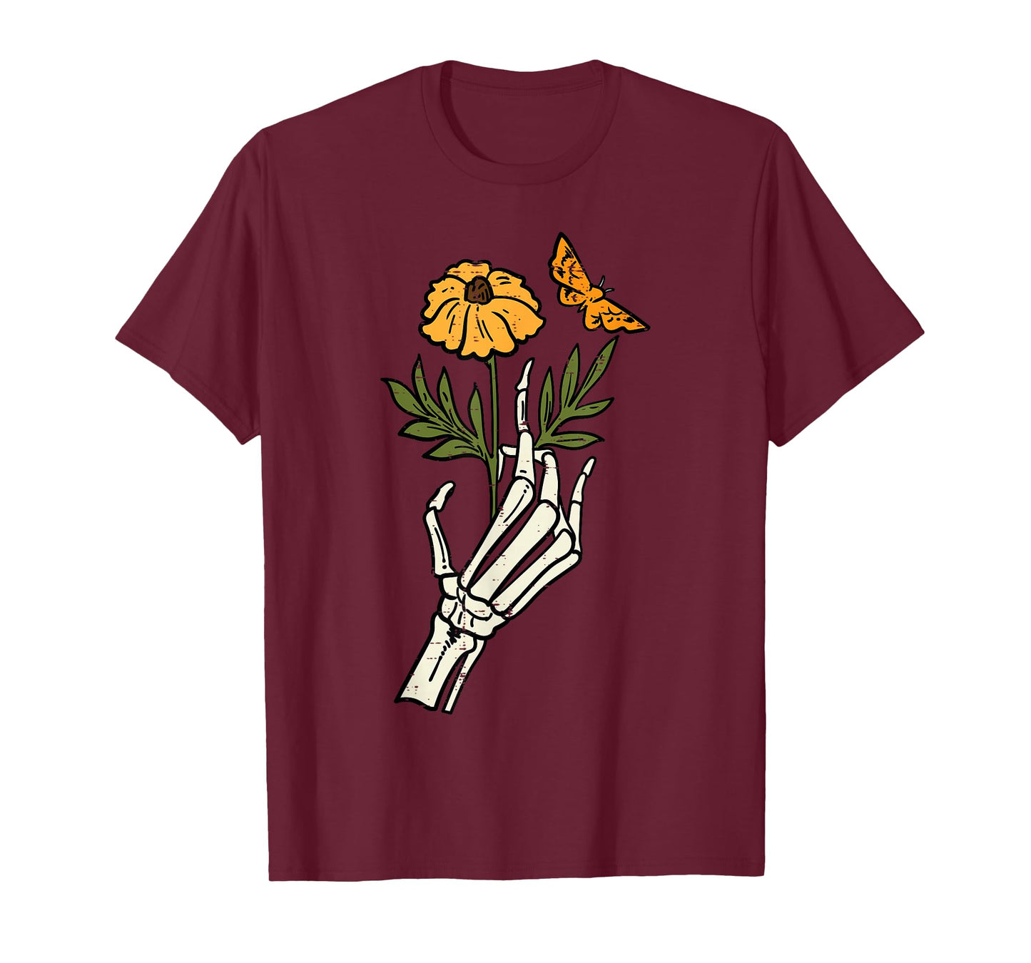 Floral Skeleton Hand Flower Retro Vintage Halloween Women T-Shirt