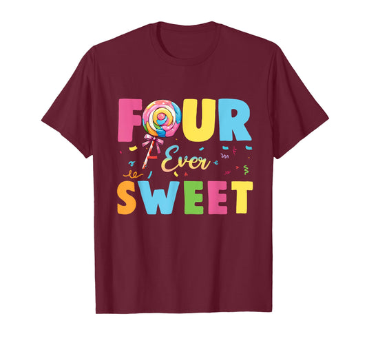 Lollipop Birthday Four Ever Sweet Girls Kids 4th Bday Candy T-Shirt