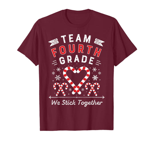 Team Fourth Grade Christmas Candy Cane Heart | Xmas Teacher T-Shirt