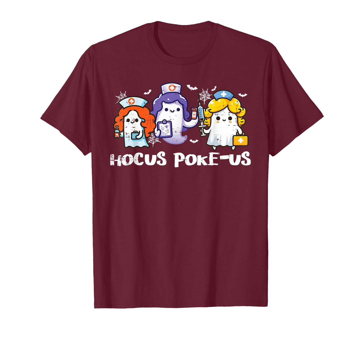 Halloween Ghost Nurse Hocus Poke Us Costume Scrub Top Women T-Shirt