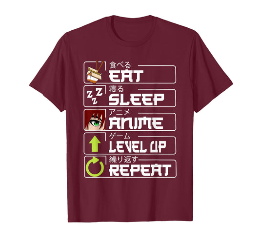 Eat Sleep Anime Level Up Repeat Otaku Anime Manga Gamer T-Shirt