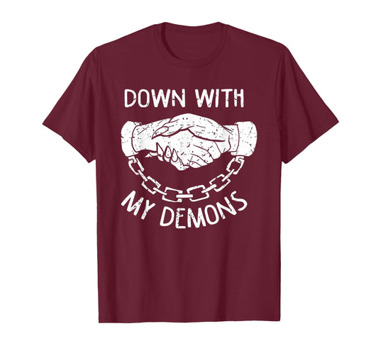 Down With My Demons Deal Handshake Aesthetic Humour Goth T-Shirt