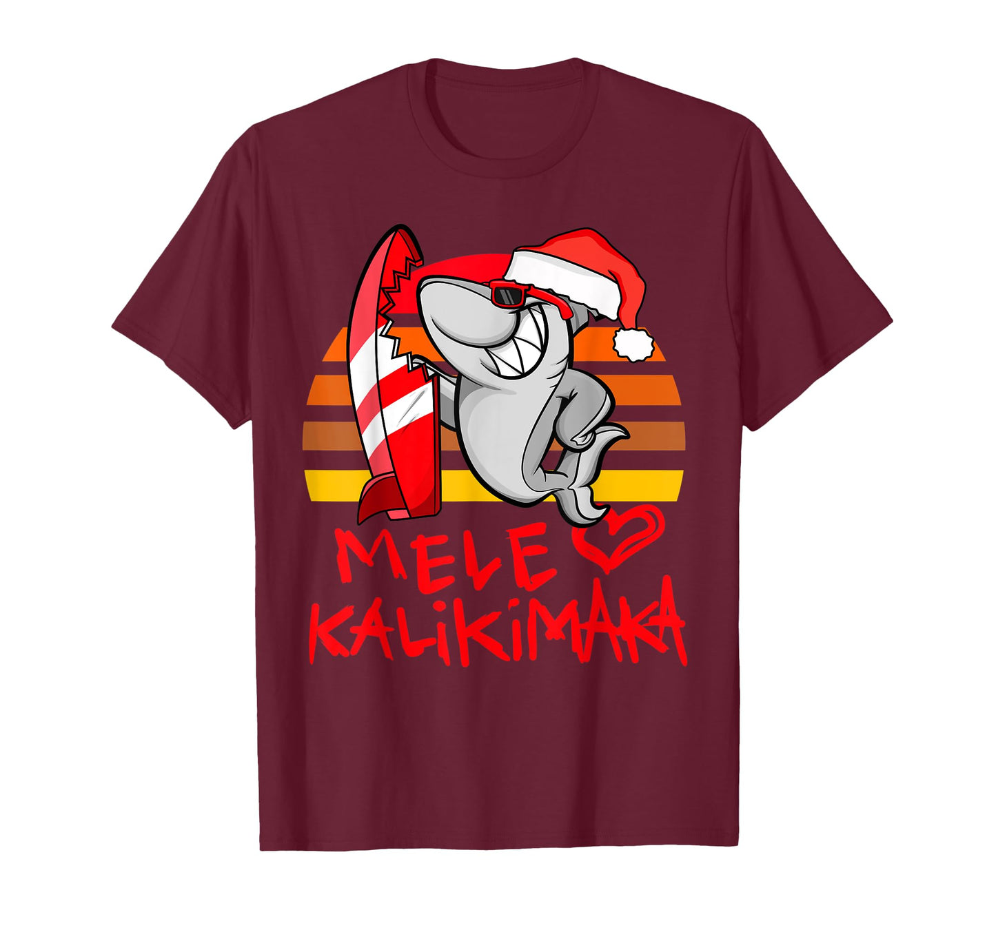 Mele Kalikimaka Christmas Shark Retro Sunset T-Shirt