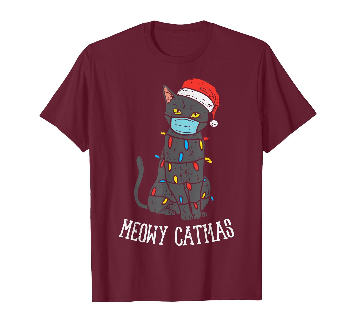 Santa Black Cat Mask Meowy Catmas Christmas Quarantine Gift T-Shirt