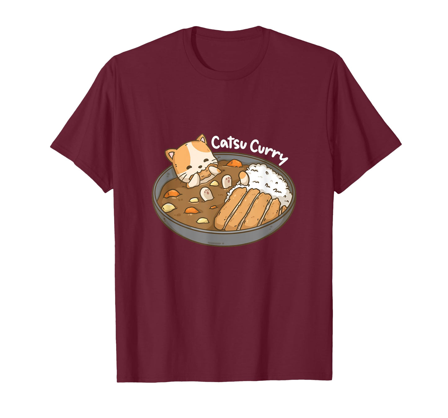 Catsu Curry Kawaii Anime Cat And Japanese Food Pun T-Shirt for Men Women Girls Kids
