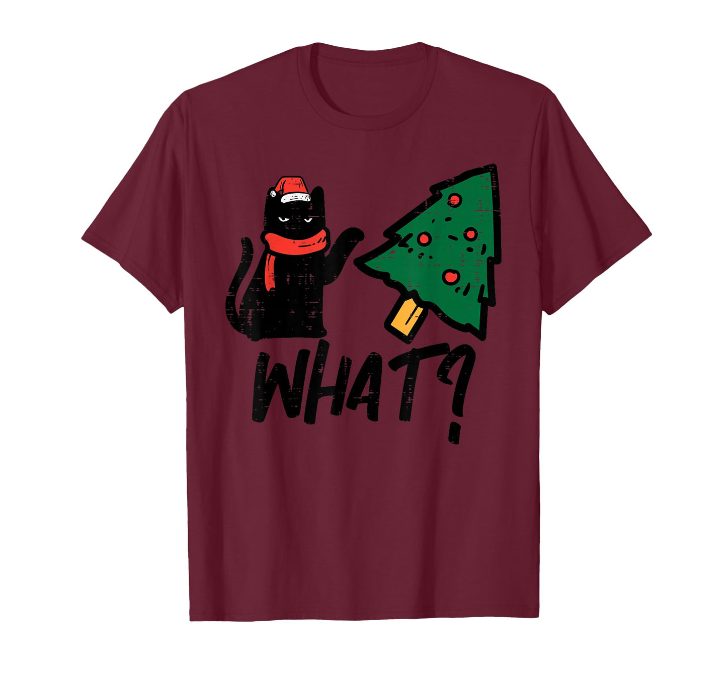 Black Cat Tipping Christmas Tree What Funny Men Women Kids T-Shirt