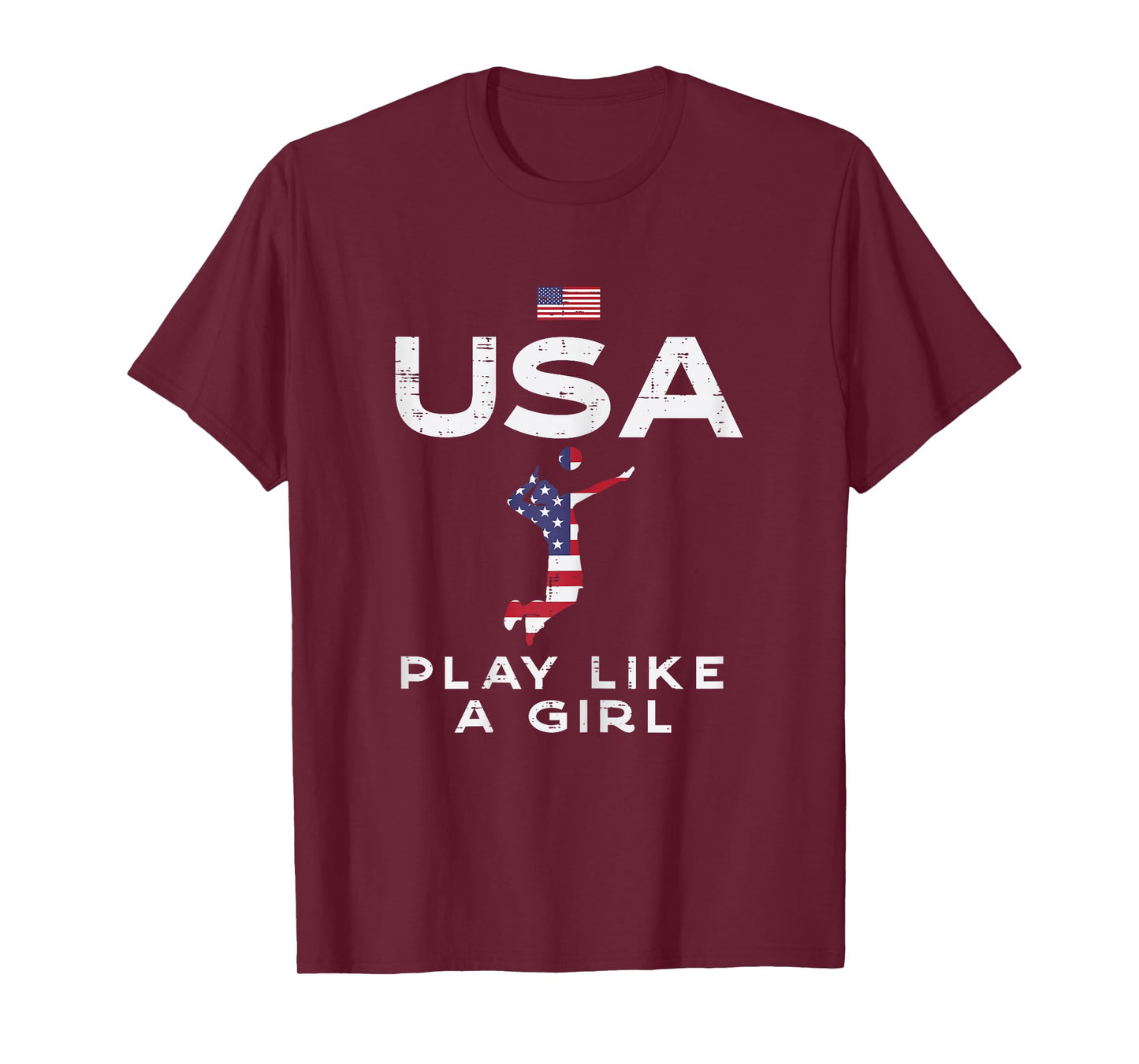 USA Flag Play Like Girl Volleyball Vintage Patritotic T-Shirt