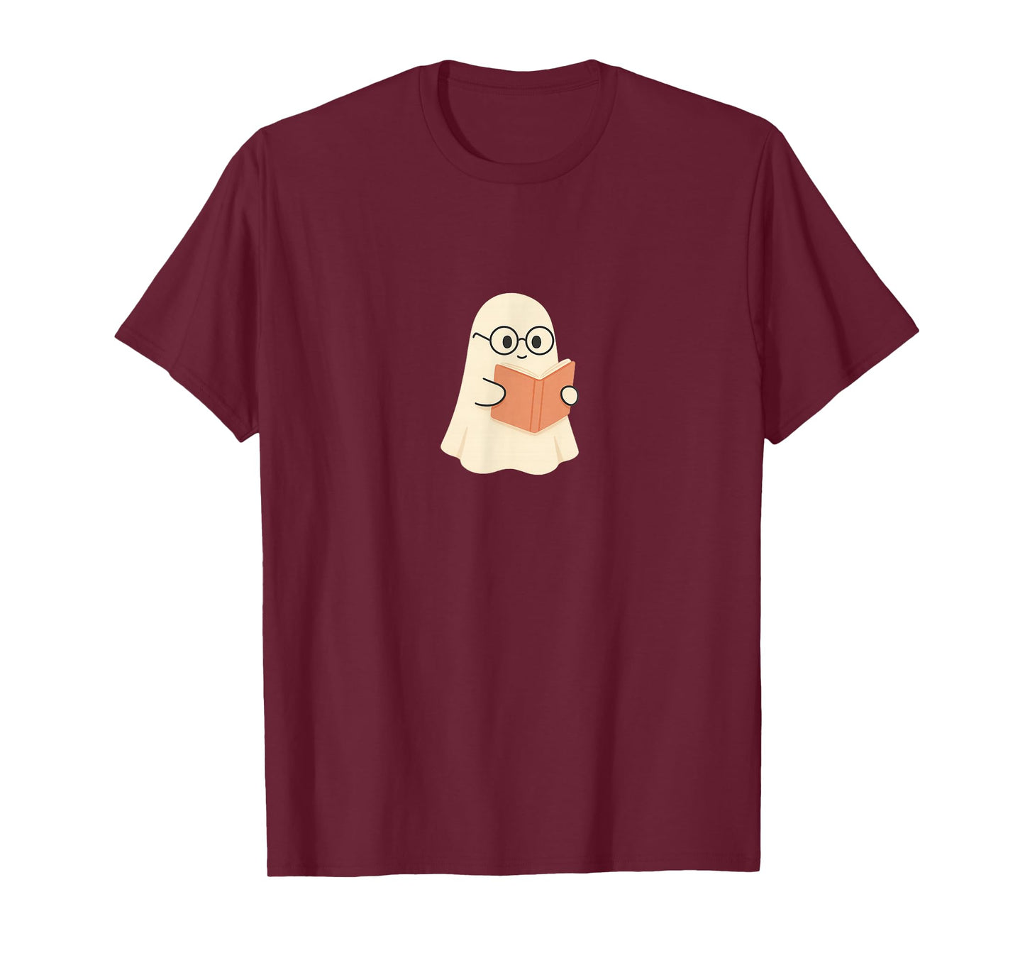 Cute Ghost with Glasses Reading Book Spooky Season Bookworm T-Shirt