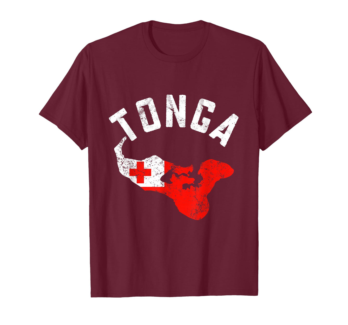 Distressed Patriotic Tonga Flag Map Men Women T-Shirt