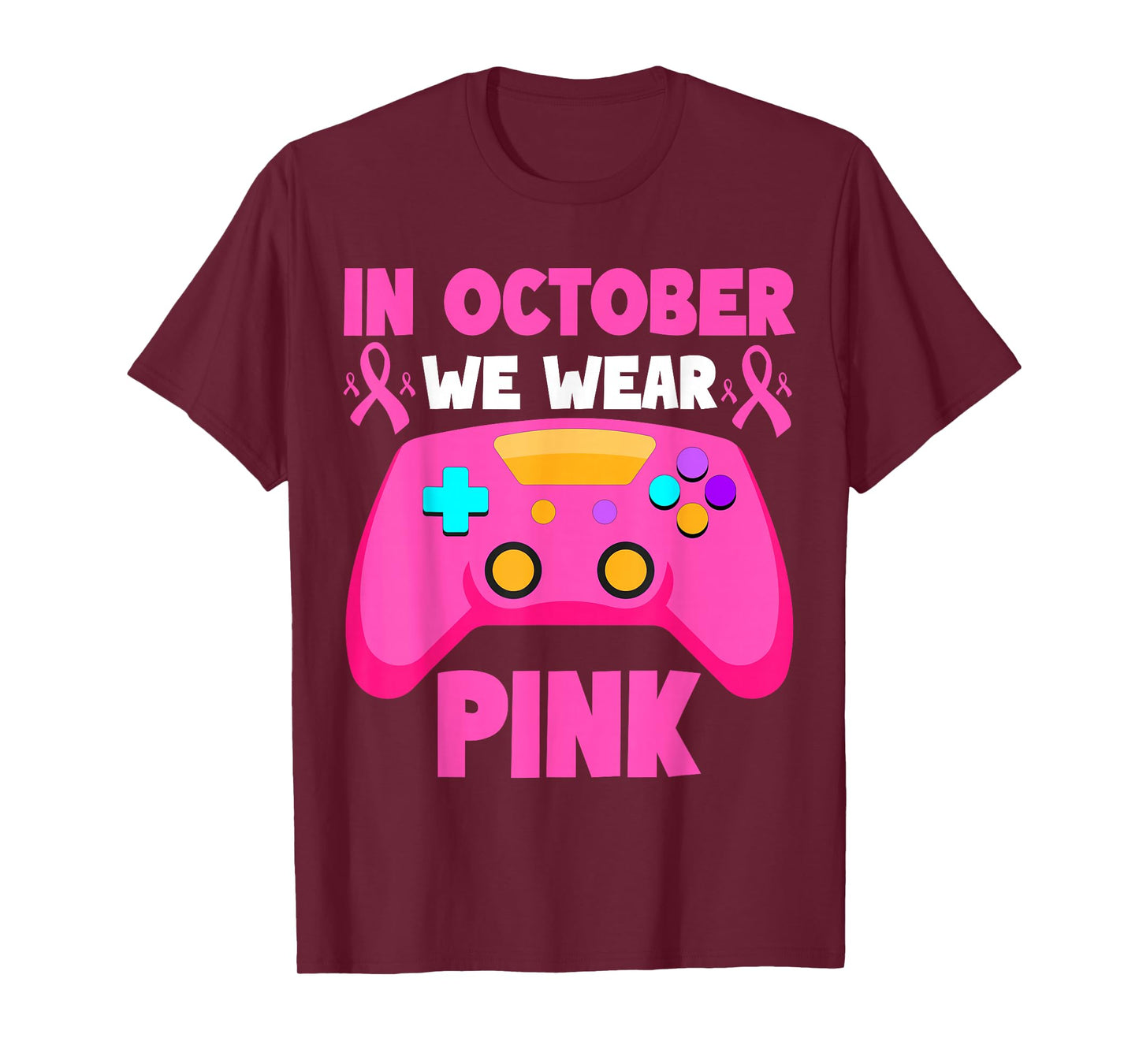 in October We Wear Pink Breast Cancer Gaming Kids Boys Youth T-Shirt