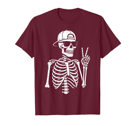 Skeleton Hand Peace Sign Retro Halloween Skeleton Hand Sign T-Shirt