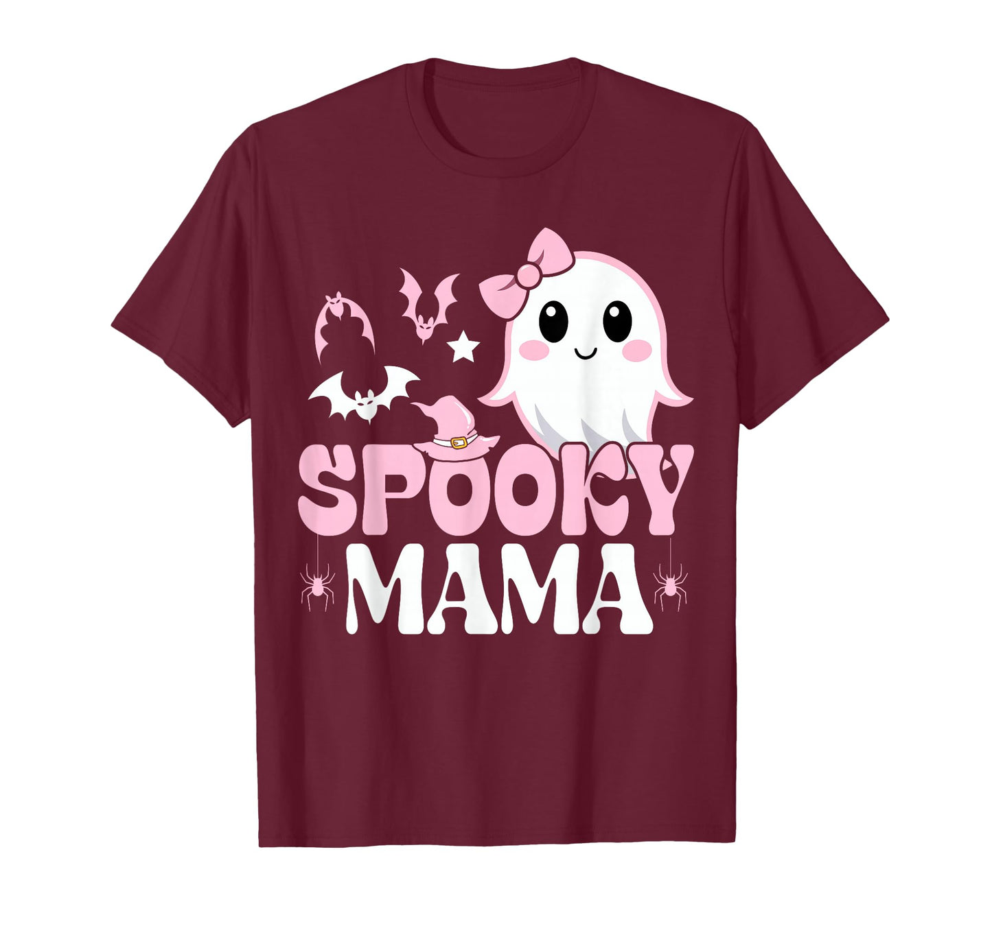 Spooky Mama Family Cute Pink White Ghost Boo Halloween T-Shirt