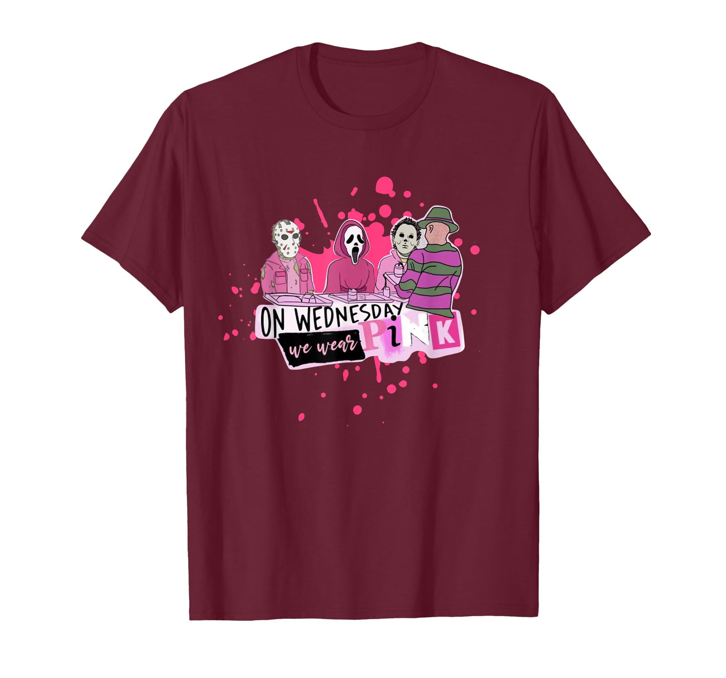 Weds. We Wear Pink Horror Villain Halloween Oct. Spooky Fun T-Shirt