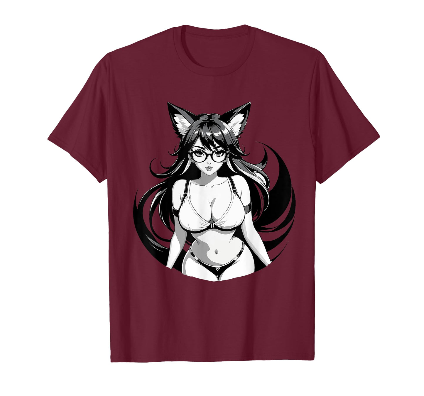 Sexy Waifu Otaku Anime Fox E-Girl Japanese Black & White T-Shirt
