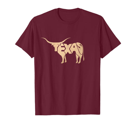Texas Longhorn Word Art - Cool Animal T-Shirt