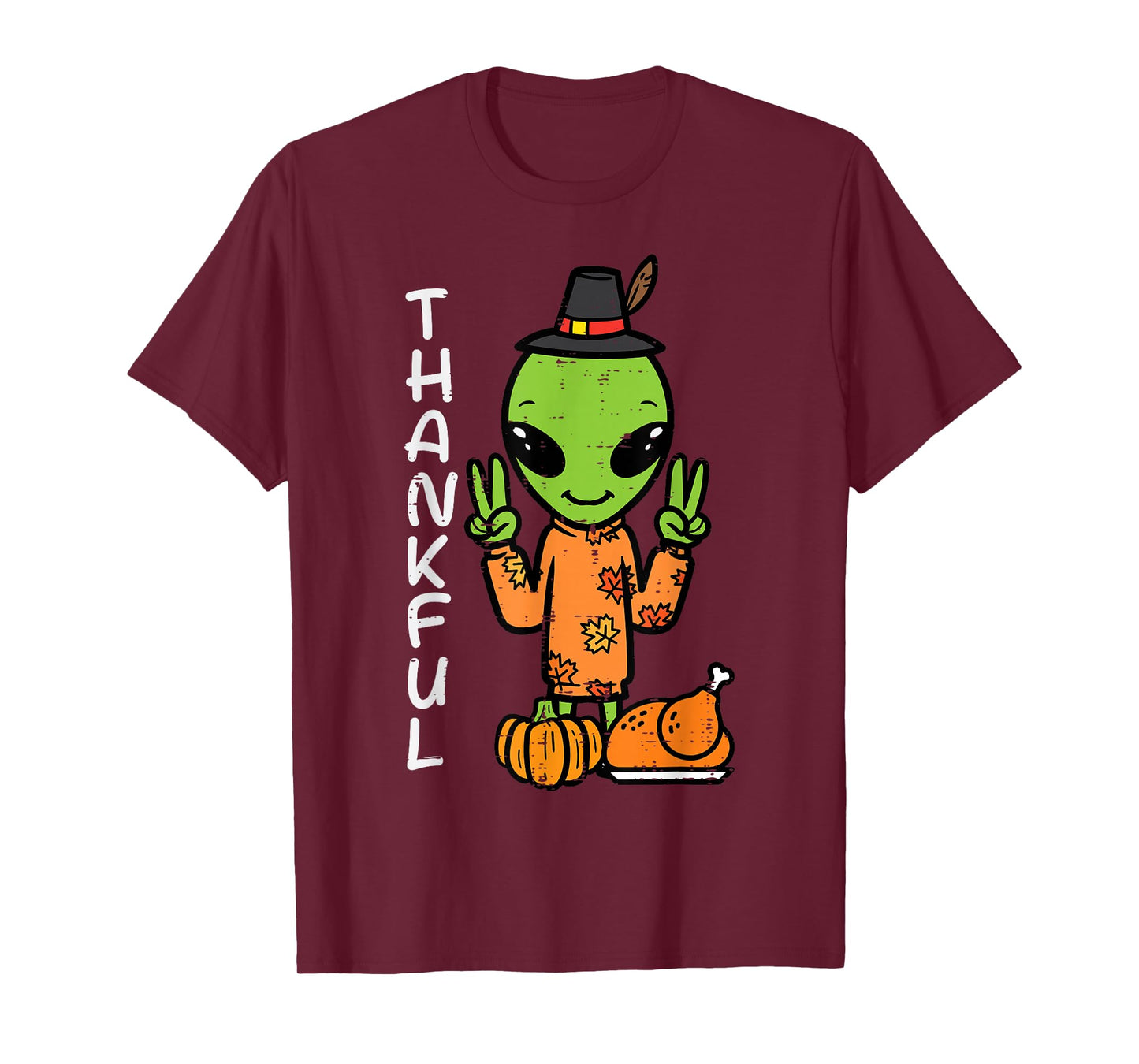 Thanksgiving Alien Peace Thankful Fall Space Kids Men Women T-Shirt