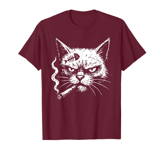Cat Smoking Cigar Funny Attitude Humor Men Women T-Shirt