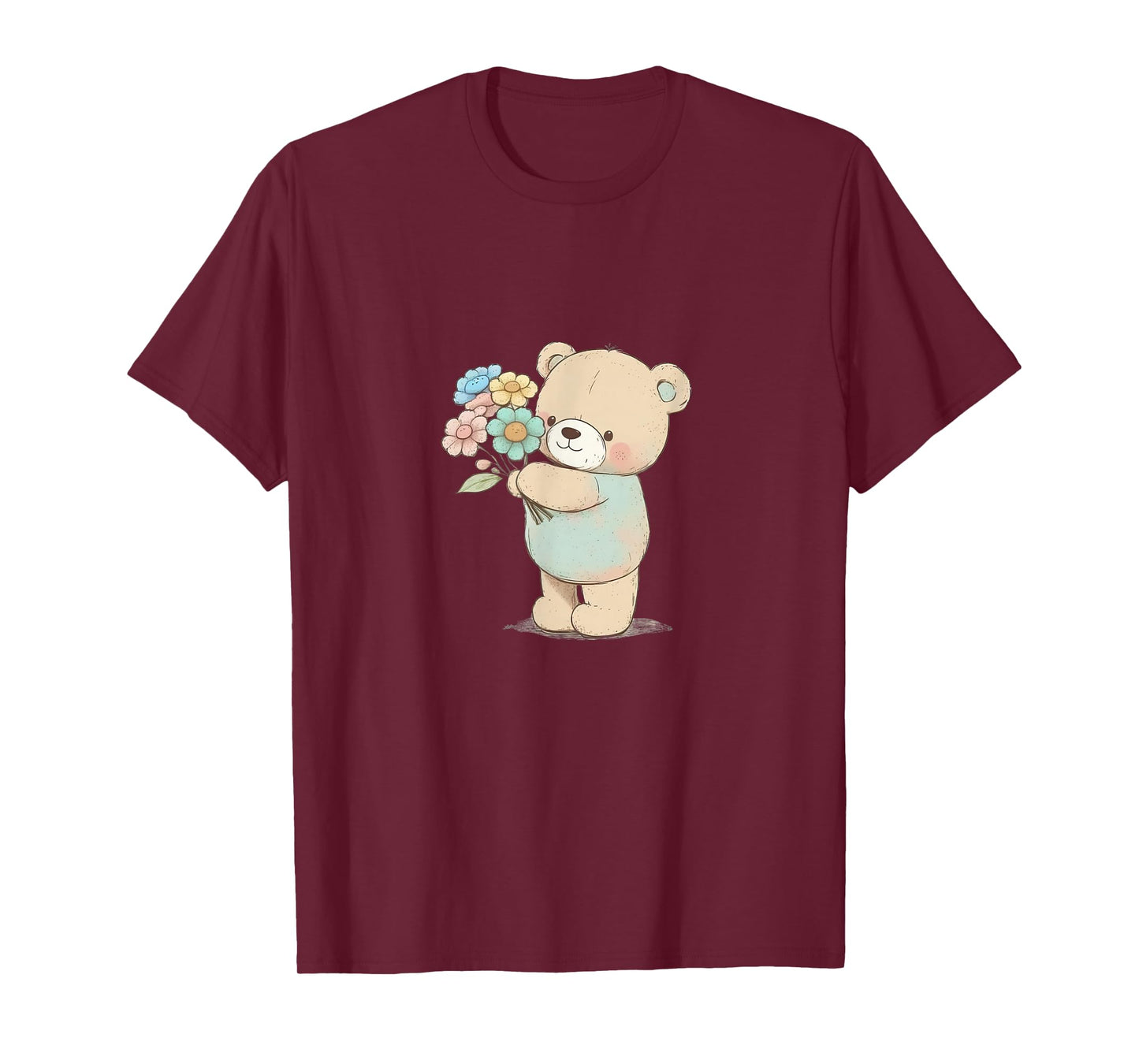 Cartoon Bear with Flowers T-Shirt