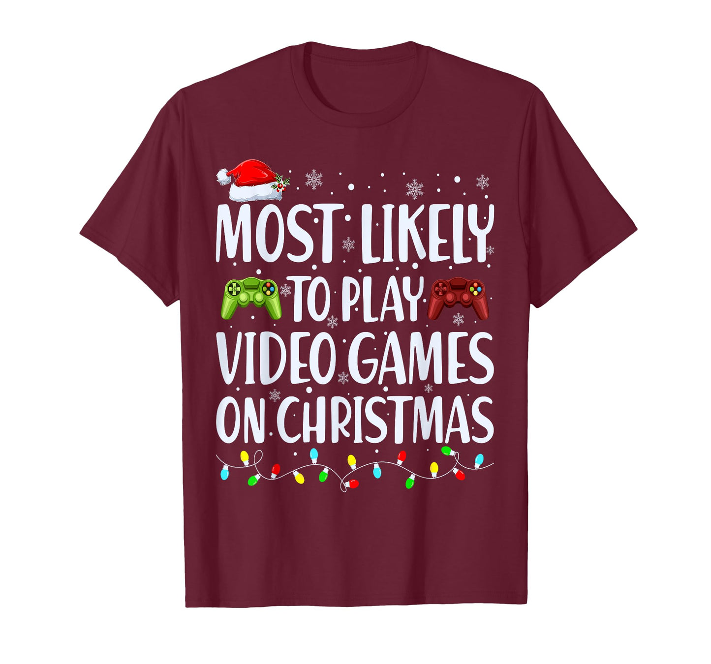 Most Likely To Play Video Games On Christmas Xmas Lights T-Shirt